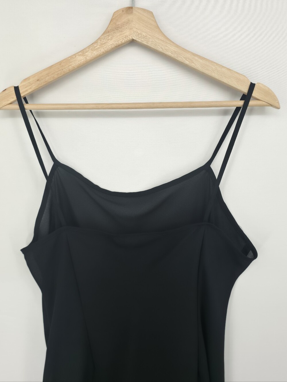 Donna Ricco Black Sheer Mesh Slip Dress Maxi Double Slit Minimalist Petite Large - Picture 9 of 11